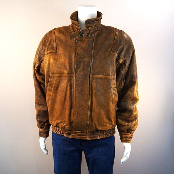 Vintage Members Only Brown Leather Bomber Jacket Sz 40 M Great Horizon Express - Picture 7 of 10